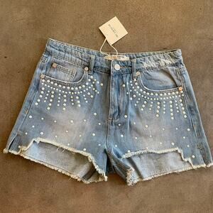 Free generation pearl denim jean shorts high waist cut offs junior girls medium